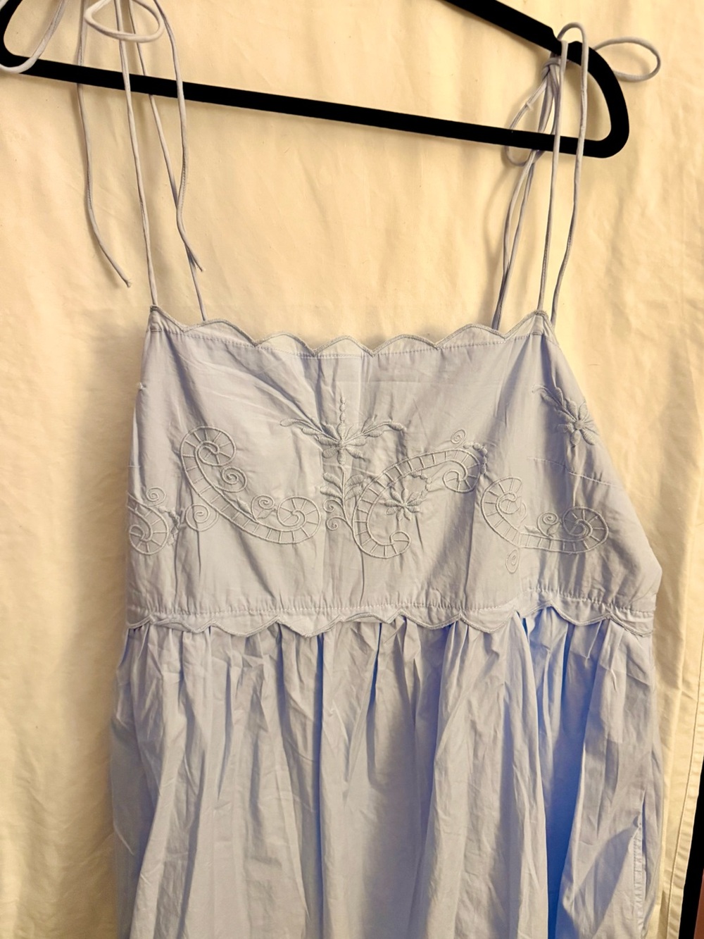 Free Assembly Light Blue Eyelet Midi Dress - Tie Spaghetti Straps With Pockets - Picture 7 of 10